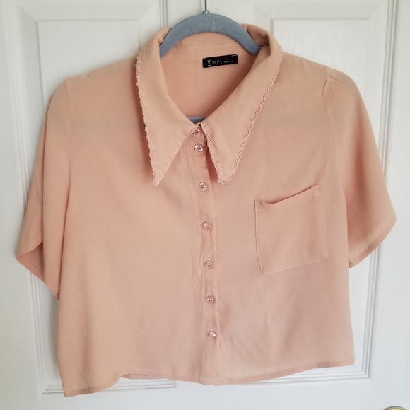 Very J Cropped Shirt Short Sleeves  Blush  Size  Large - Picture 1 of 11